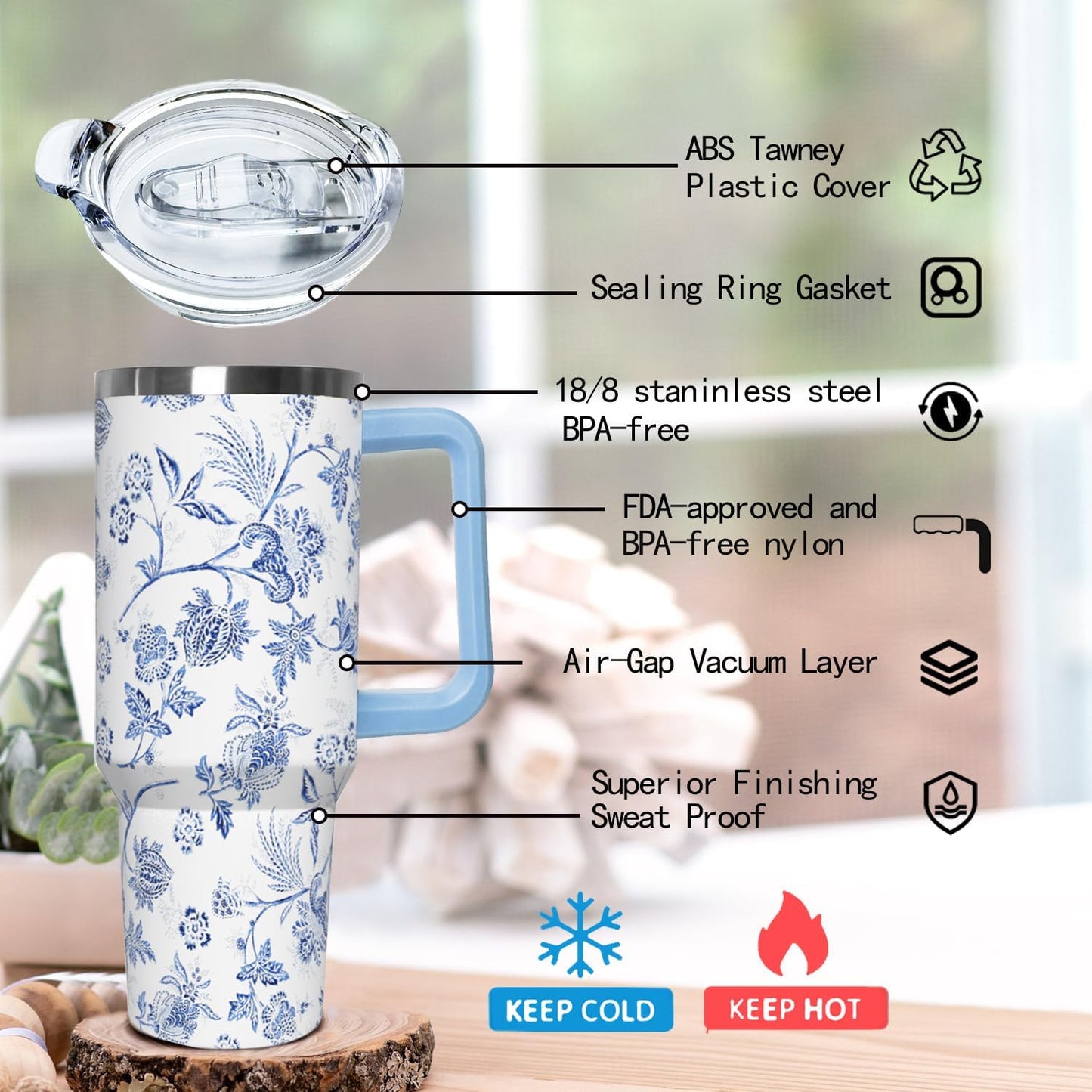 Ceovfoi 40 Oz Leopard & Zebra Print Tumbler With Handle, Lid & Straw - Insulated Travel Coffee Mug Water Bottle, Animal Print Gifts for Women Men