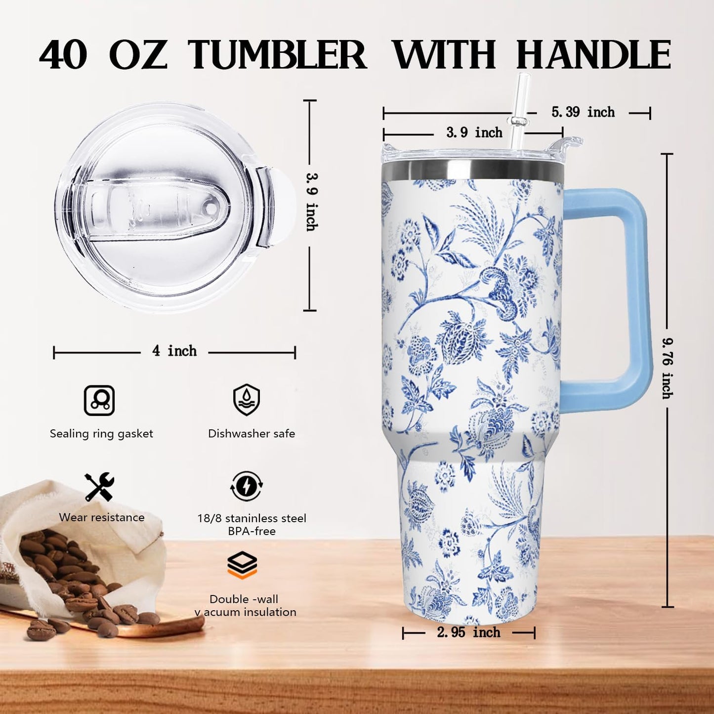 Ceovfoi 40 Oz Leopard & Zebra Print Tumbler With Handle, Lid & Straw - Insulated Travel Coffee Mug Water Bottle, Animal Print Gifts for Women Men