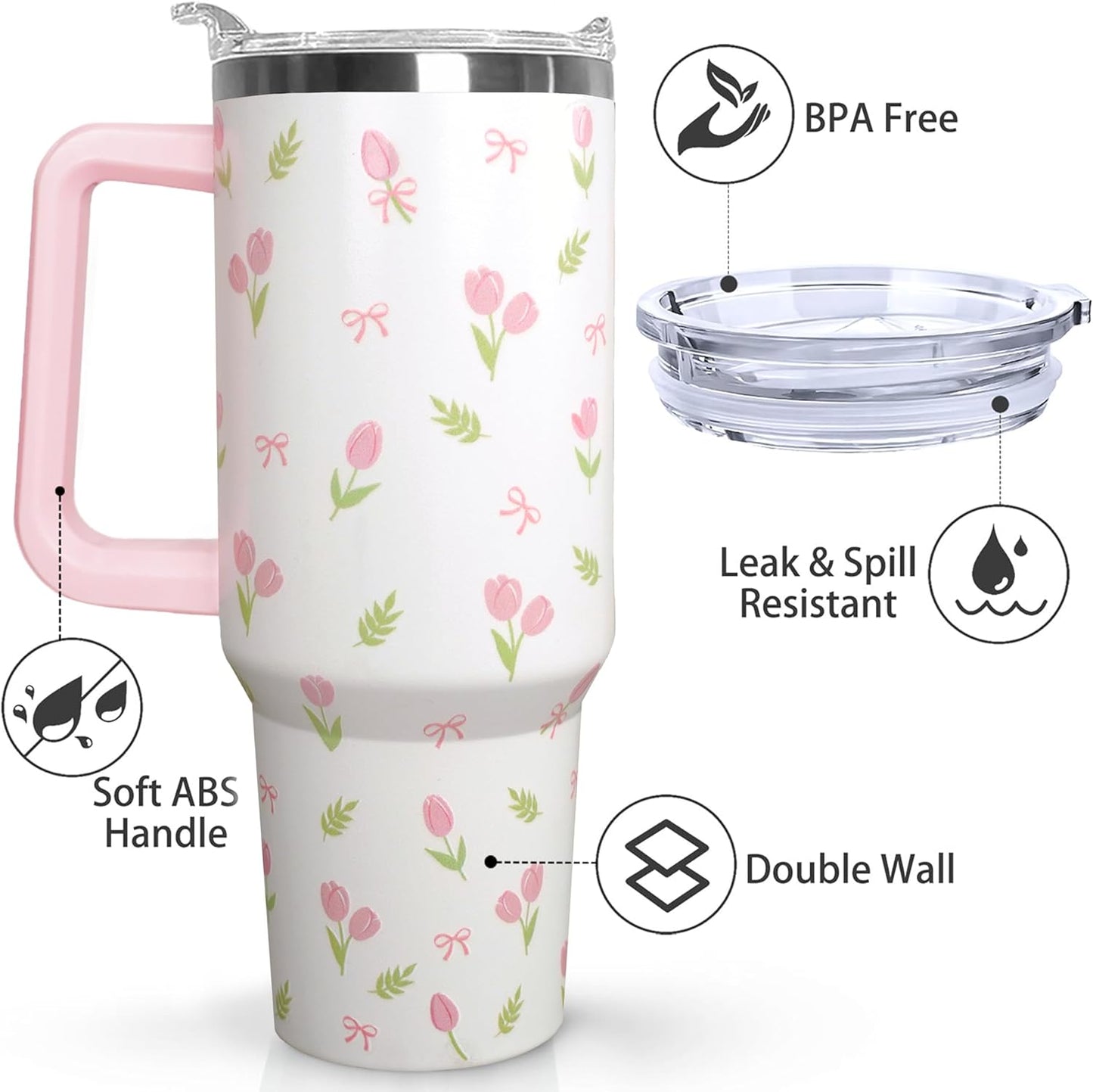 Ceovfoi 40 Oz Leopard & Zebra Print Tumbler With Handle, Lid & Straw - Insulated Travel Coffee Mug Water Bottle, Animal Print Gifts for Women Men