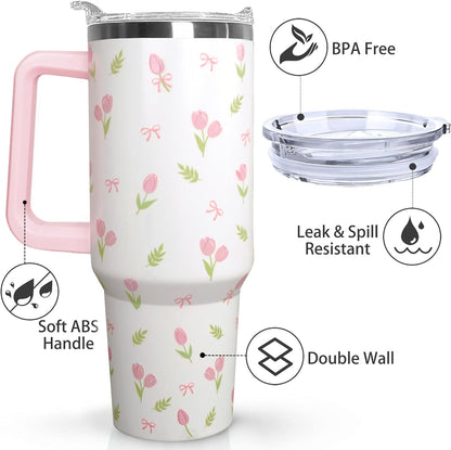 Ceovfoi 40 Oz Leopard & Zebra Print Tumbler With Handle, Lid & Straw - Insulated Travel Coffee Mug Water Bottle, Animal Print Gifts for Women Men