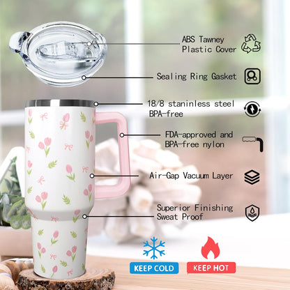 Ceovfoi 40 Oz Leopard & Zebra Print Tumbler With Handle, Lid & Straw - Insulated Travel Coffee Mug Water Bottle, Animal Print Gifts for Women Men