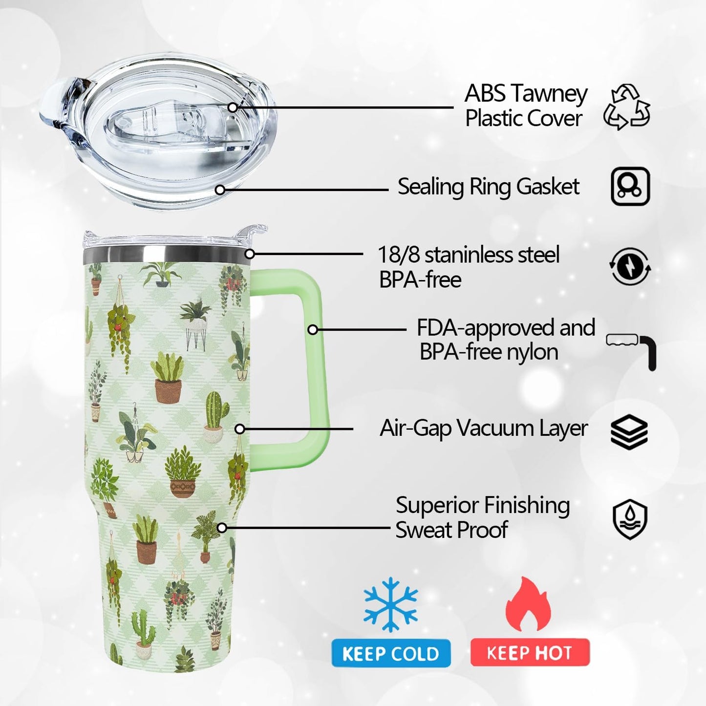Ceovfoi 40 Oz Leopard & Zebra Print Tumbler With Handle, Lid & Straw - Insulated Travel Coffee Mug Water Bottle, Animal Print Gifts for Women Men