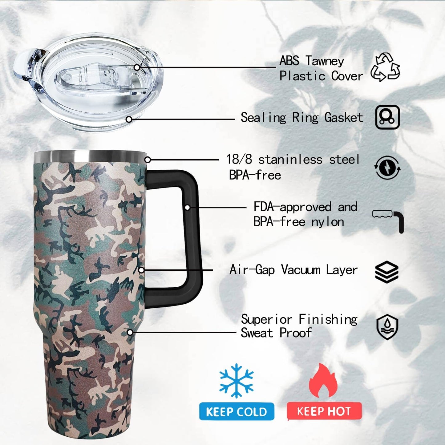 Ceovfoi 40 Oz Leopard & Zebra Print Tumbler With Handle, Lid & Straw - Insulated Travel Coffee Mug Water Bottle, Animal Print Gifts for Women Men