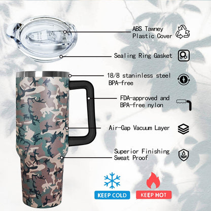 Ceovfoi 40 Oz Leopard & Zebra Print Tumbler With Handle, Lid & Straw - Insulated Travel Coffee Mug Water Bottle, Animal Print Gifts for Women Men