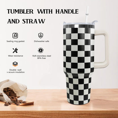 Ceovfoi 40 Oz Leopard & Zebra Print Tumbler With Handle, Lid & Straw - Insulated Travel Coffee Mug Water Bottle, Animal Print Gifts for Women Men