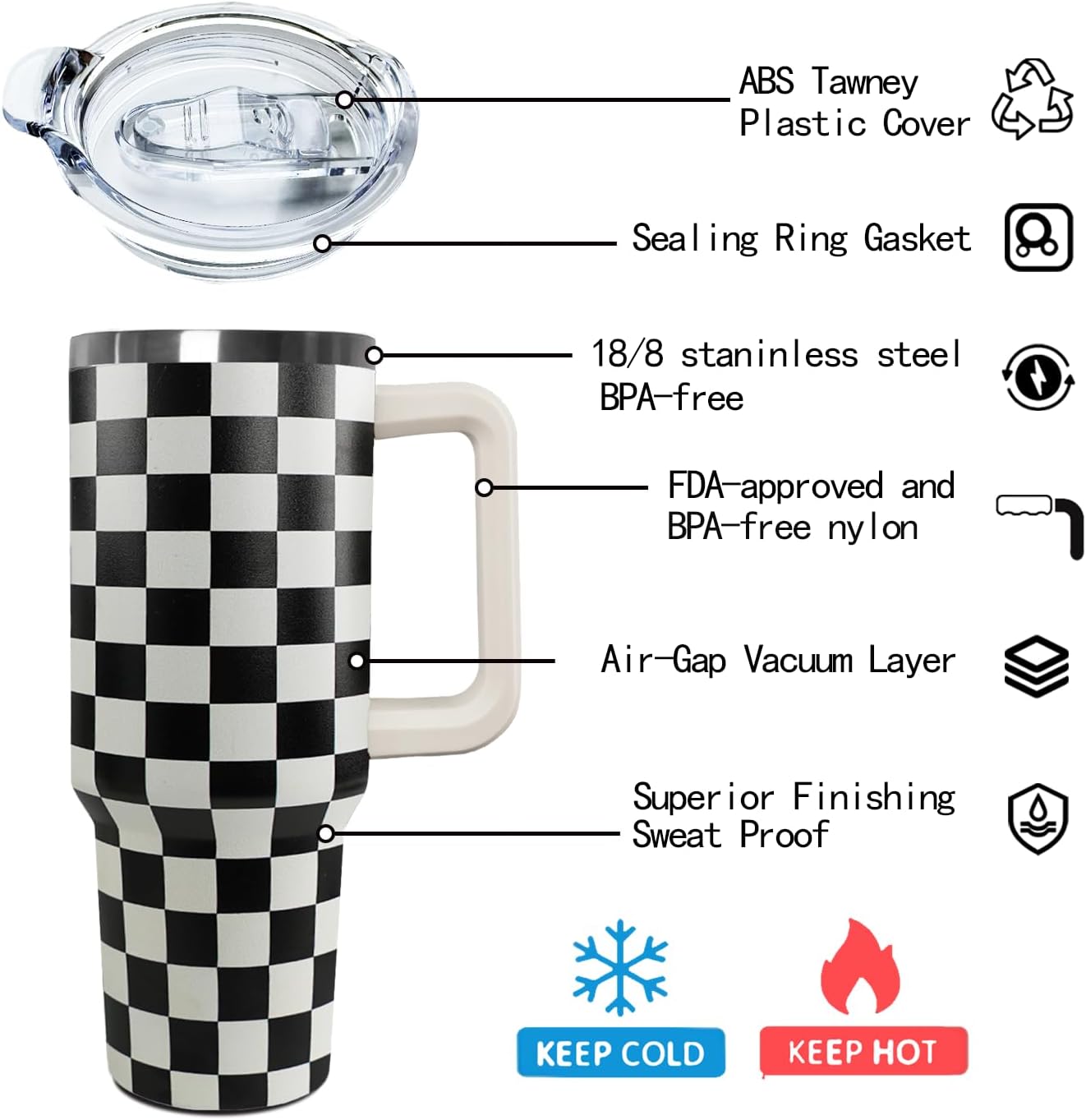 Ceovfoi 40 Oz Leopard & Zebra Print Tumbler With Handle, Lid & Straw - Insulated Travel Coffee Mug Water Bottle, Animal Print Gifts for Women Men