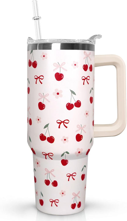 Ceovfoi 40 Oz Leopard & Zebra Print Tumbler With Handle, Lid & Straw - Insulated Travel Coffee Mug Water Bottle, Animal Print Gifts for Women Men