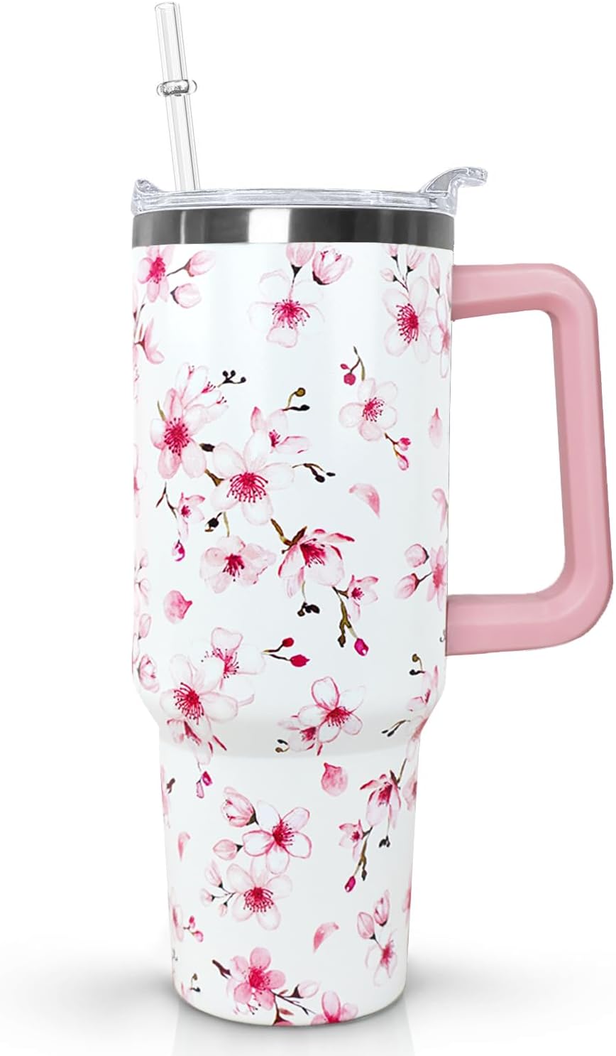 Ceovfoi 40 Oz Leopard & Zebra Print Tumbler With Handle, Lid & Straw - Insulated Travel Coffee Mug Water Bottle, Animal Print Gifts for Women Men