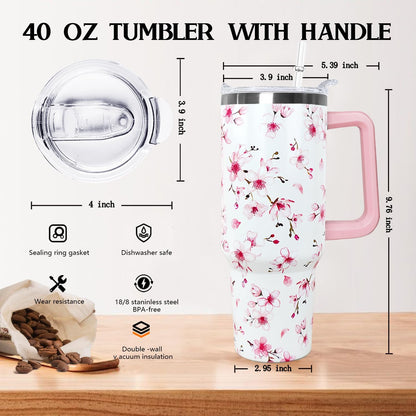 Ceovfoi 40 Oz Leopard & Zebra Print Tumbler With Handle, Lid & Straw - Insulated Travel Coffee Mug Water Bottle, Animal Print Gifts for Women Men