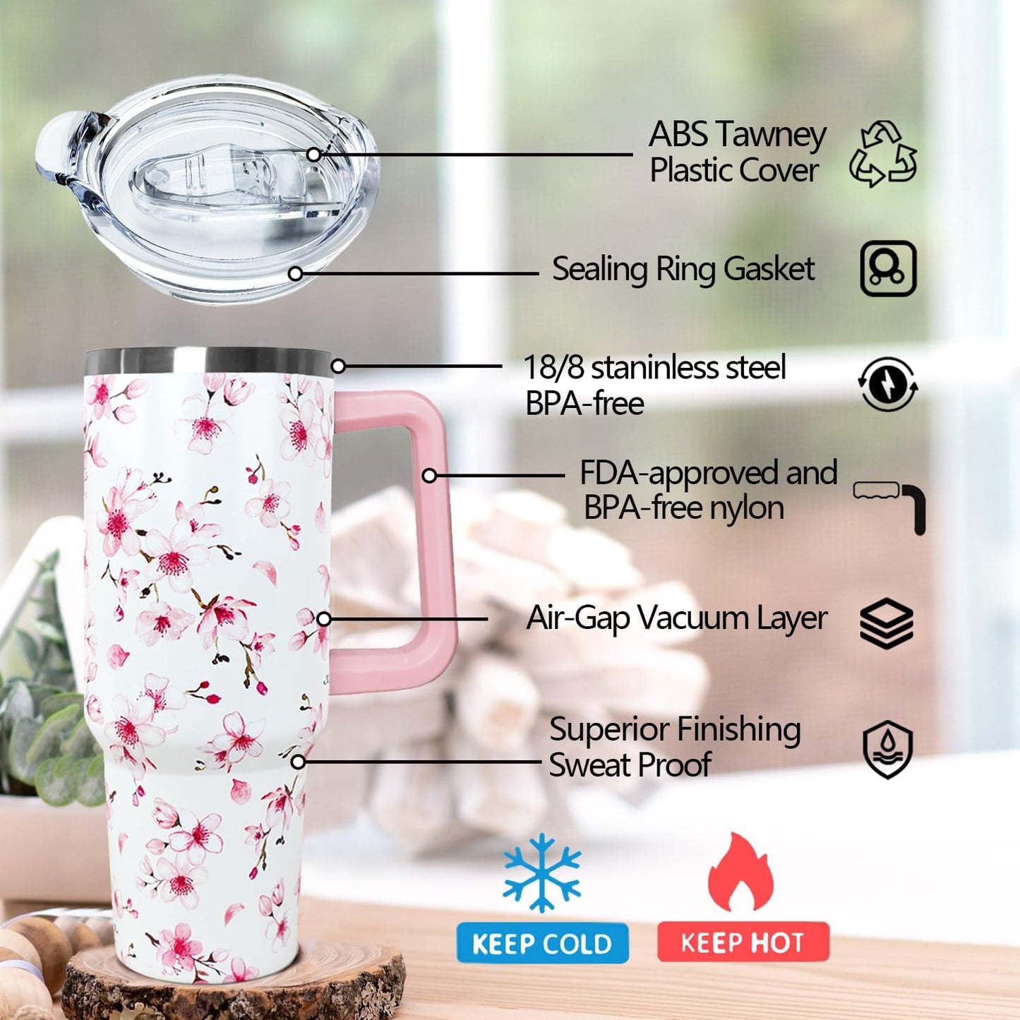 Ceovfoi 40 Oz Leopard & Zebra Print Tumbler With Handle, Lid & Straw - Insulated Travel Coffee Mug Water Bottle, Animal Print Gifts for Women Men