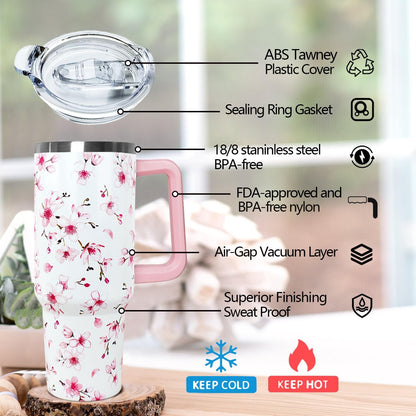 Ceovfoi 40 Oz Leopard & Zebra Print Tumbler With Handle, Lid & Straw - Insulated Travel Coffee Mug Water Bottle, Animal Print Gifts for Women Men