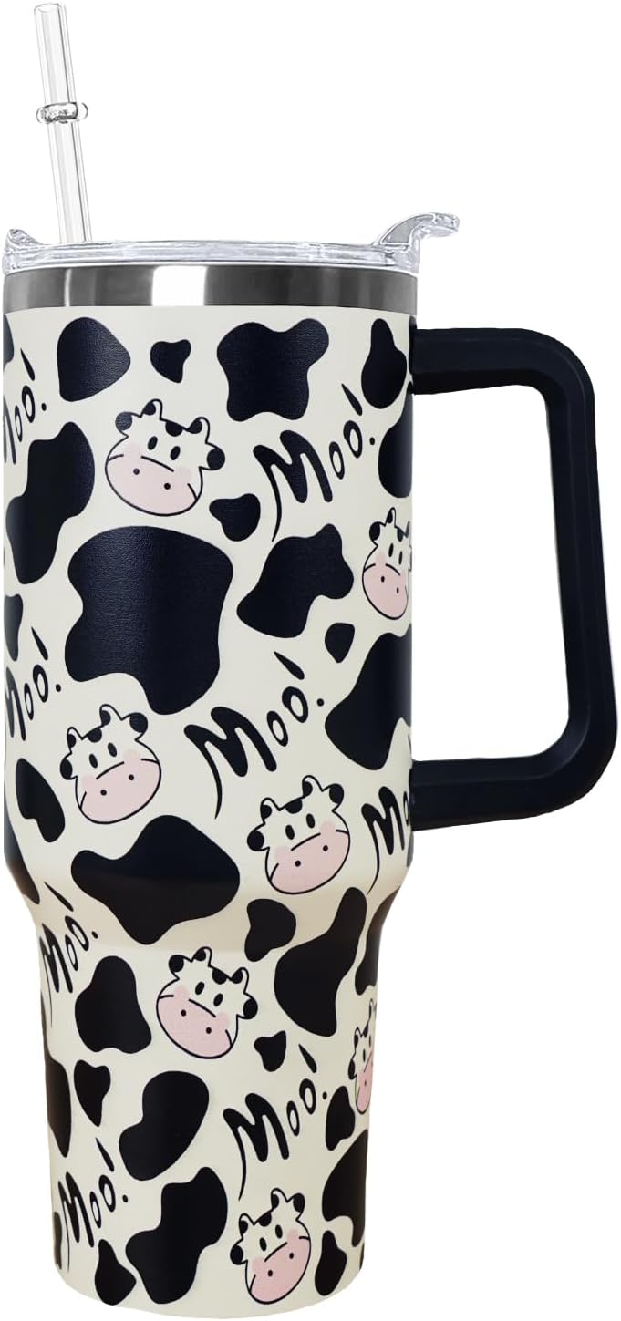Ceovfoi 40 Oz Leopard & Zebra Print Tumbler With Handle, Lid & Straw - Insulated Travel Coffee Mug Water Bottle, Animal Print Gifts for Women Men