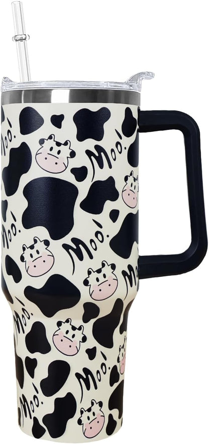 Ceovfoi 40 Oz Leopard & Zebra Print Tumbler With Handle, Lid & Straw - Insulated Travel Coffee Mug Water Bottle, Animal Print Gifts for Women Men