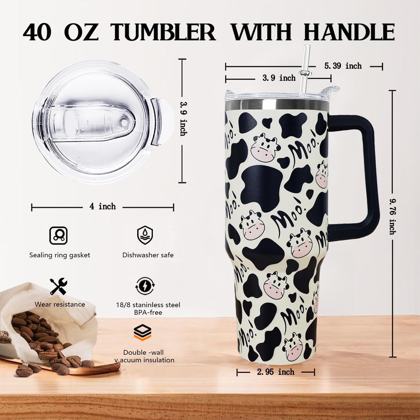 Ceovfoi 40 Oz Leopard & Zebra Print Tumbler With Handle, Lid & Straw - Insulated Travel Coffee Mug Water Bottle, Animal Print Gifts for Women Men