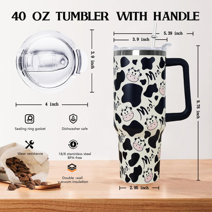 Ceovfoi 40 Oz Leopard & Zebra Print Tumbler With Handle, Lid & Straw - Insulated Travel Coffee Mug Water Bottle, Animal Print Gifts for Women Men