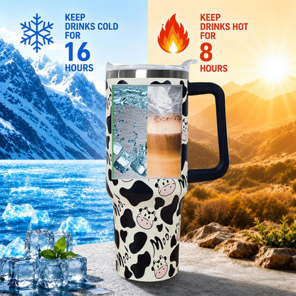 Ceovfoi 40 Oz Leopard & Zebra Print Tumbler With Handle, Lid & Straw - Insulated Travel Coffee Mug Water Bottle, Animal Print Gifts for Women Men