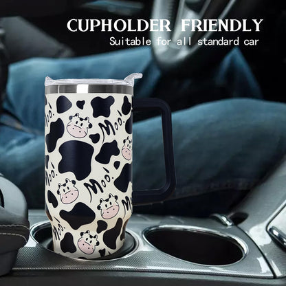 Ceovfoi 40 Oz Leopard & Zebra Print Tumbler With Handle, Lid & Straw - Insulated Travel Coffee Mug Water Bottle, Animal Print Gifts for Women Men