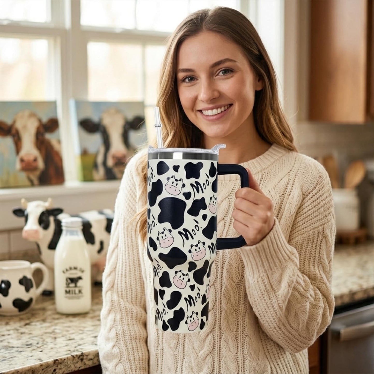 Ceovfoi 40 Oz Leopard & Zebra Print Tumbler With Handle, Lid & Straw - Insulated Travel Coffee Mug Water Bottle, Animal Print Gifts for Women Men