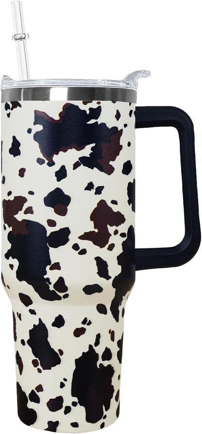Ceovfoi 40 Oz Leopard & Zebra Print Tumbler With Handle, Lid & Straw - Insulated Travel Coffee Mug Water Bottle, Animal Print Gifts for Women Men
