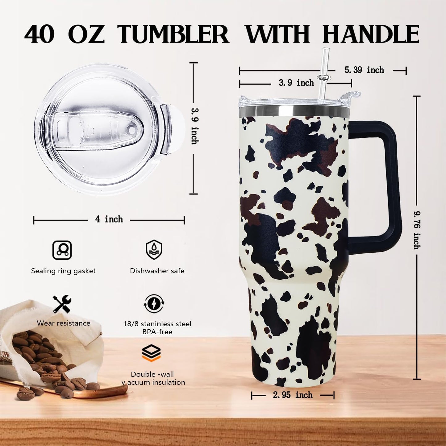 Ceovfoi 40 Oz Leopard & Zebra Print Tumbler With Handle, Lid & Straw - Insulated Travel Coffee Mug Water Bottle, Animal Print Gifts for Women Men