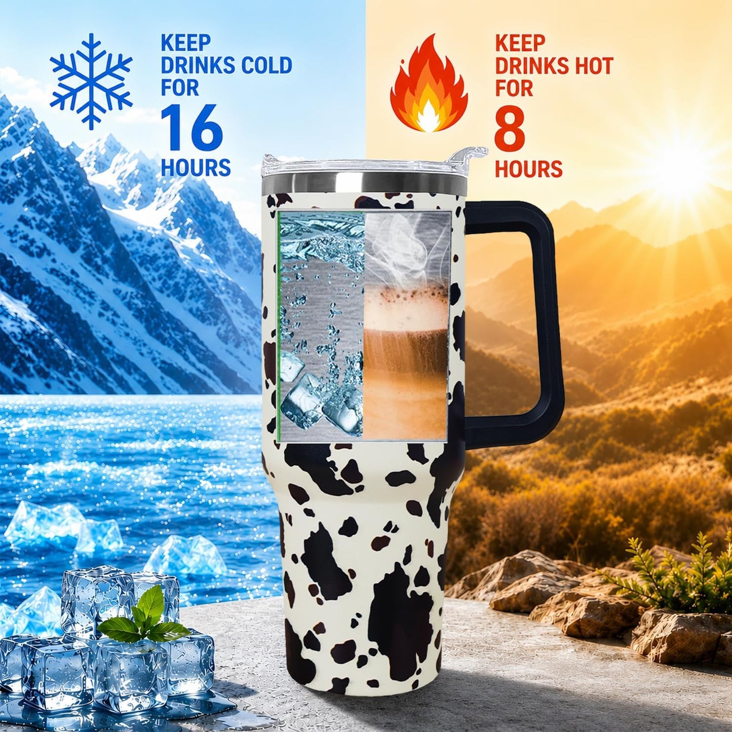 Ceovfoi 40 Oz Leopard & Zebra Print Tumbler With Handle, Lid & Straw - Insulated Travel Coffee Mug Water Bottle, Animal Print Gifts for Women Men