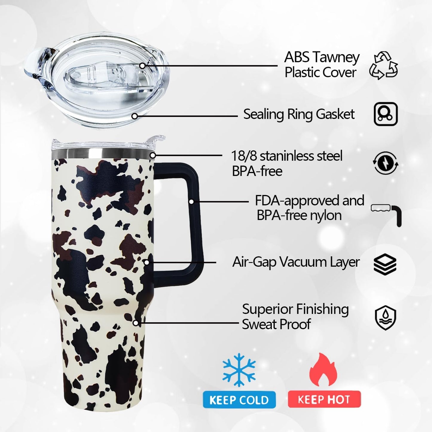 Ceovfoi 40 Oz Leopard & Zebra Print Tumbler With Handle, Lid & Straw - Insulated Travel Coffee Mug Water Bottle, Animal Print Gifts for Women Men