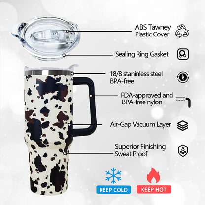 Ceovfoi 40 Oz Leopard & Zebra Print Tumbler With Handle, Lid & Straw - Insulated Travel Coffee Mug Water Bottle, Animal Print Gifts for Women Men