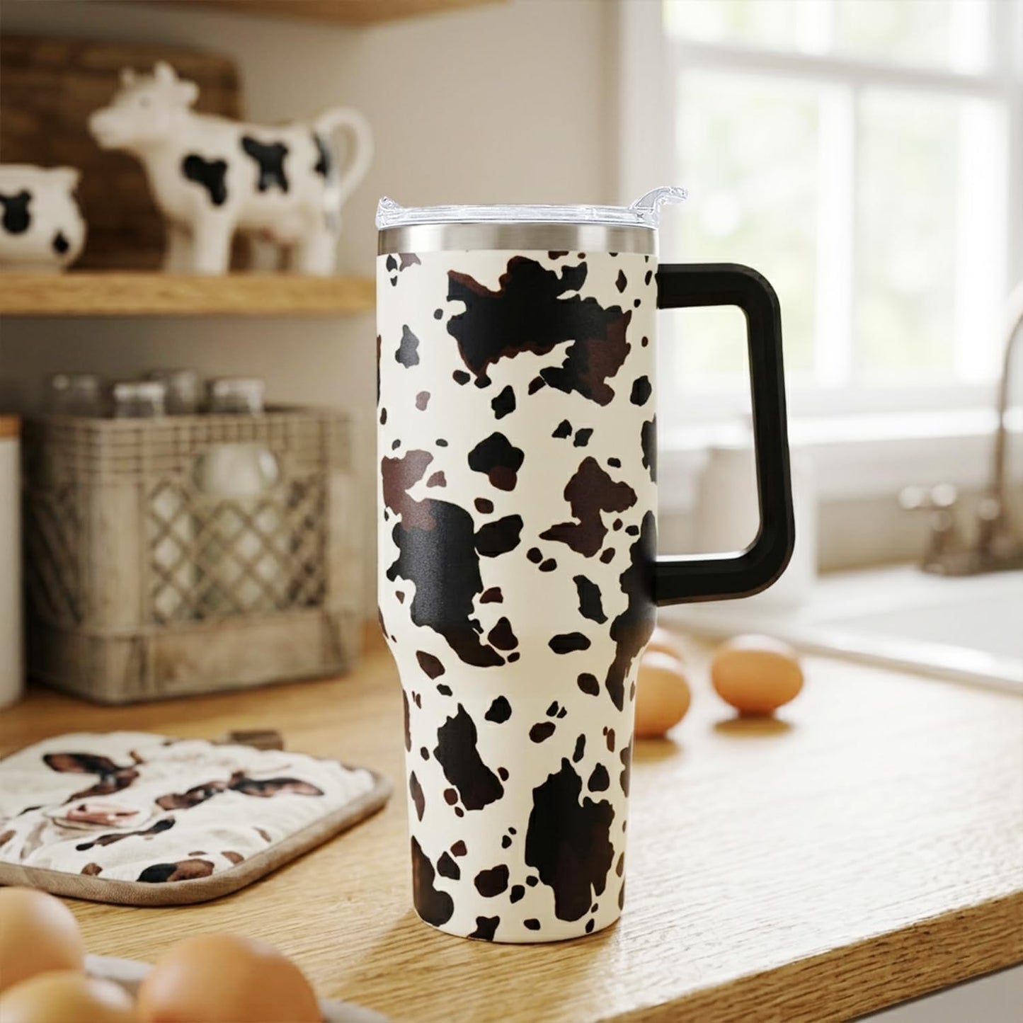 Ceovfoi 40 Oz Leopard & Zebra Print Tumbler With Handle, Lid & Straw - Insulated Travel Coffee Mug Water Bottle, Animal Print Gifts for Women Men