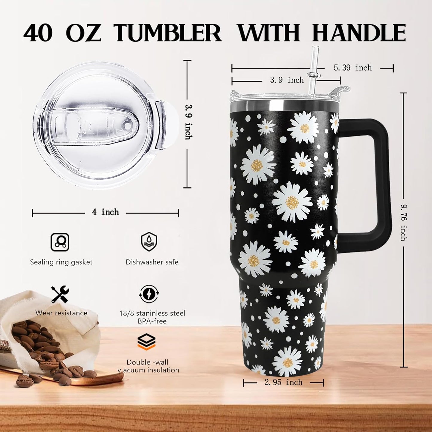 Ceovfoi 40 Oz Leopard & Zebra Print Tumbler With Handle, Lid & Straw - Insulated Travel Coffee Mug Water Bottle, Animal Print Gifts for Women Men