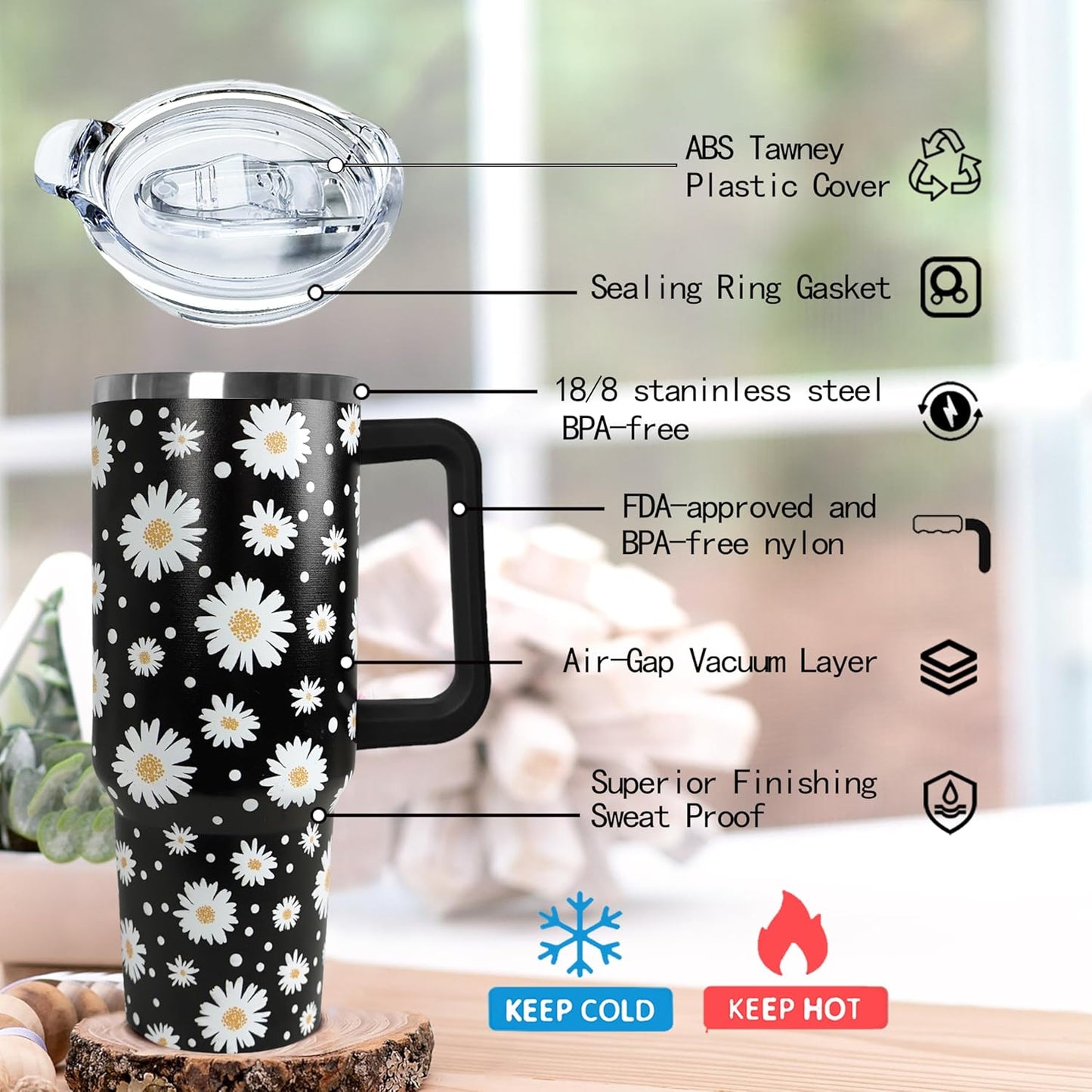 Ceovfoi 40 Oz Leopard & Zebra Print Tumbler With Handle, Lid & Straw - Insulated Travel Coffee Mug Water Bottle, Animal Print Gifts for Women Men