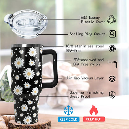 Ceovfoi 40 Oz Leopard & Zebra Print Tumbler With Handle, Lid & Straw - Insulated Travel Coffee Mug Water Bottle, Animal Print Gifts for Women Men