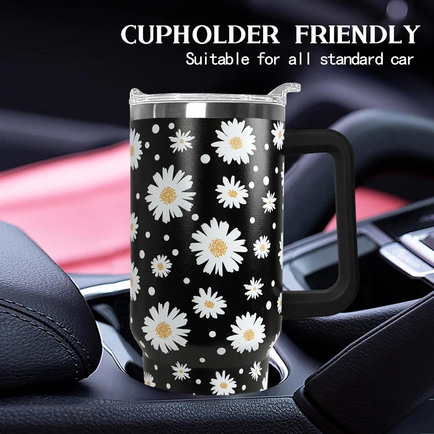 Ceovfoi 40 Oz Leopard & Zebra Print Tumbler With Handle, Lid & Straw - Insulated Travel Coffee Mug Water Bottle, Animal Print Gifts for Women Men