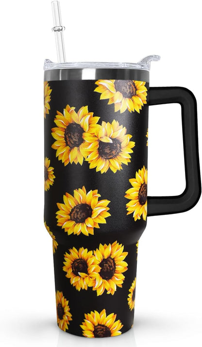 Ceovfoi 40 Oz Leopard & Zebra Print Tumbler With Handle, Lid & Straw - Insulated Travel Coffee Mug Water Bottle, Animal Print Gifts for Women Men