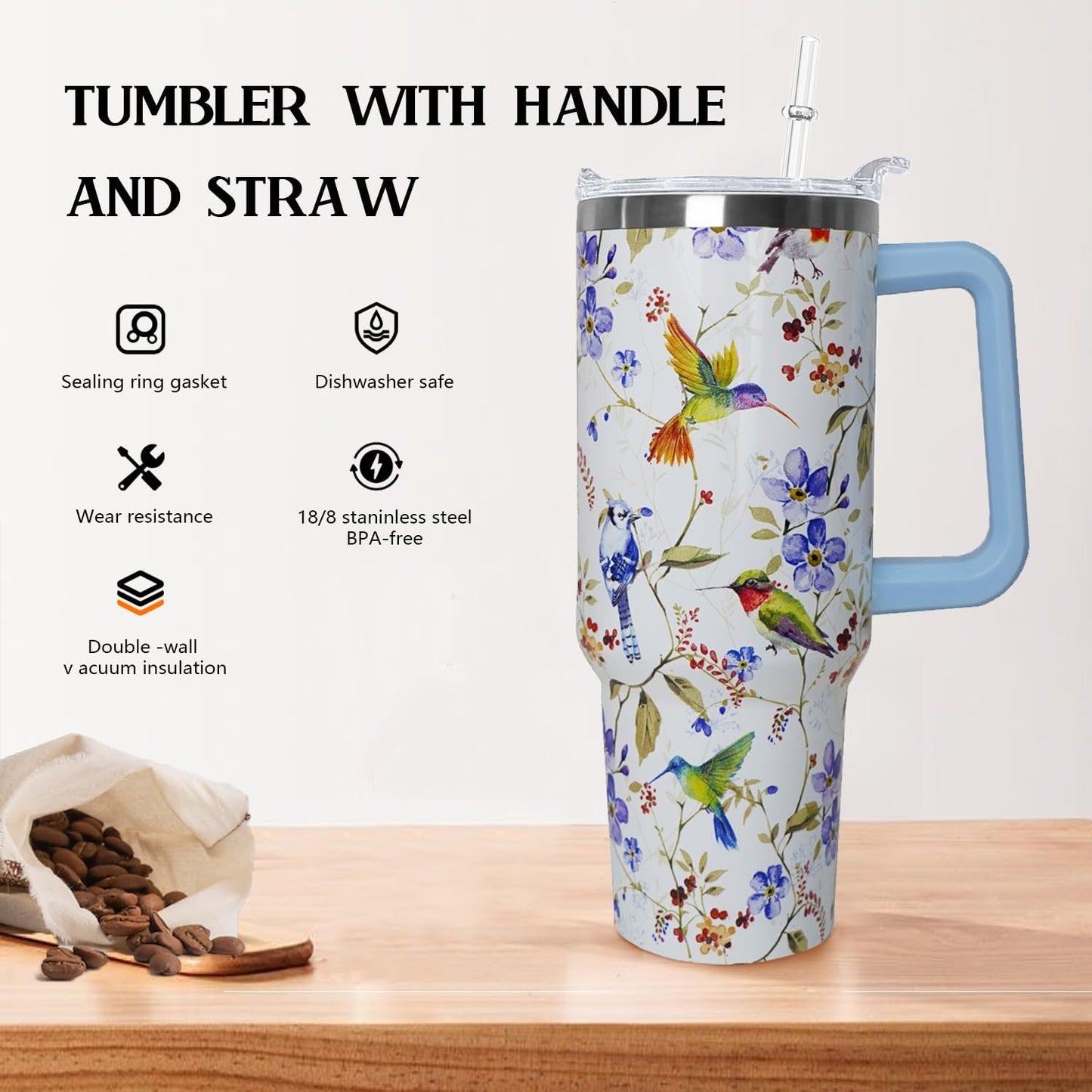 Ceovfoi 40 Oz Leopard & Zebra Print Tumbler With Handle, Lid & Straw - Insulated Travel Coffee Mug Water Bottle, Animal Print Gifts for Women Men