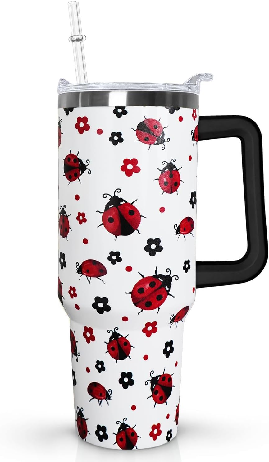 Ceovfoi 40 Oz Leopard & Zebra Print Tumbler With Handle, Lid & Straw - Insulated Travel Coffee Mug Water Bottle, Animal Print Gifts for Women Men