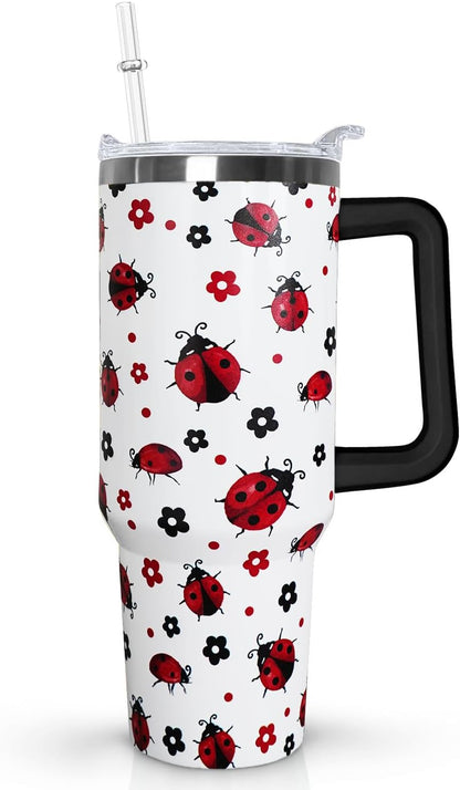 Ceovfoi 40 Oz Leopard & Zebra Print Tumbler With Handle, Lid & Straw - Insulated Travel Coffee Mug Water Bottle, Animal Print Gifts for Women Men