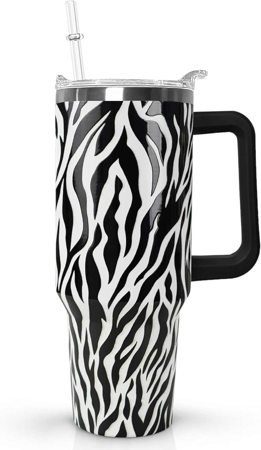 Ceovfoi 40 Oz Leopard & Zebra Print Tumbler With Handle, Lid & Straw - Insulated Travel Coffee Mug Water Bottle, Animal Print Gifts for Women Men