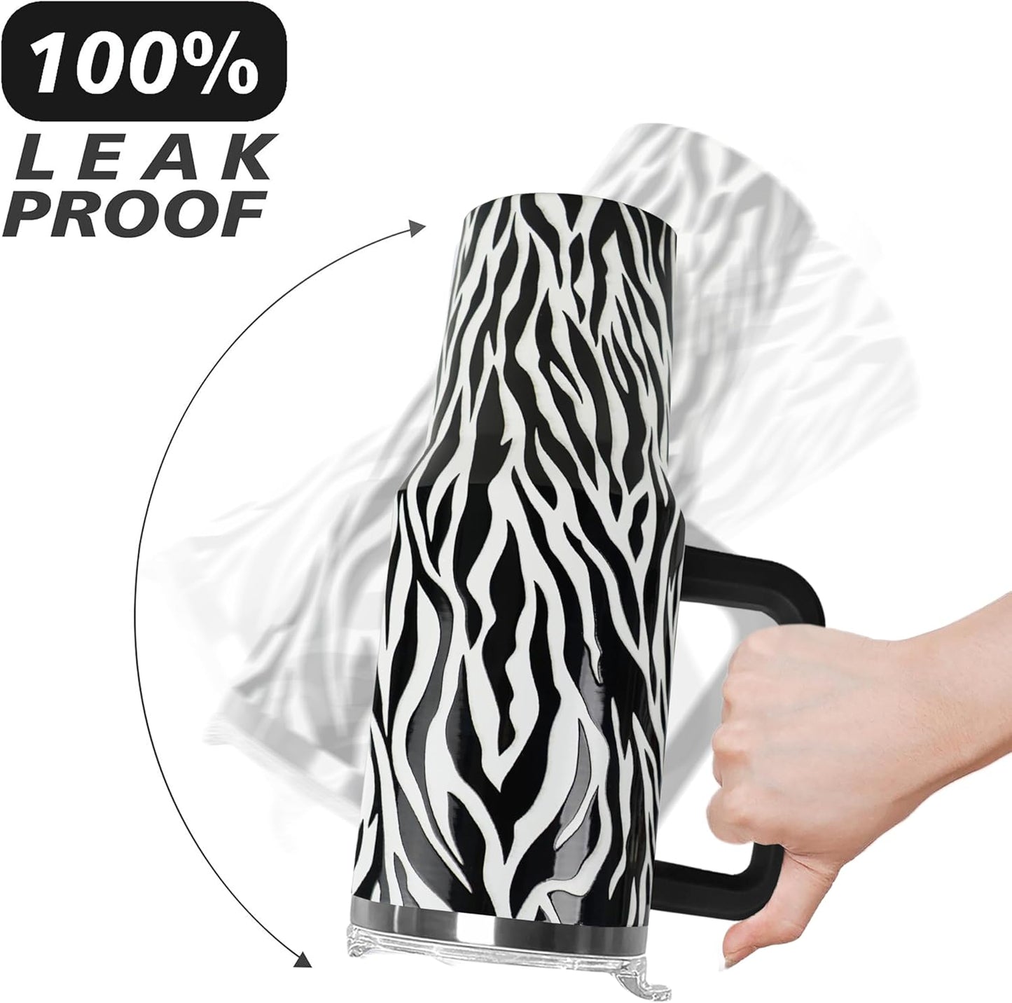Ceovfoi 40 Oz Leopard & Zebra Print Tumbler With Handle, Lid & Straw - Insulated Travel Coffee Mug Water Bottle, Animal Print Gifts for Women Men