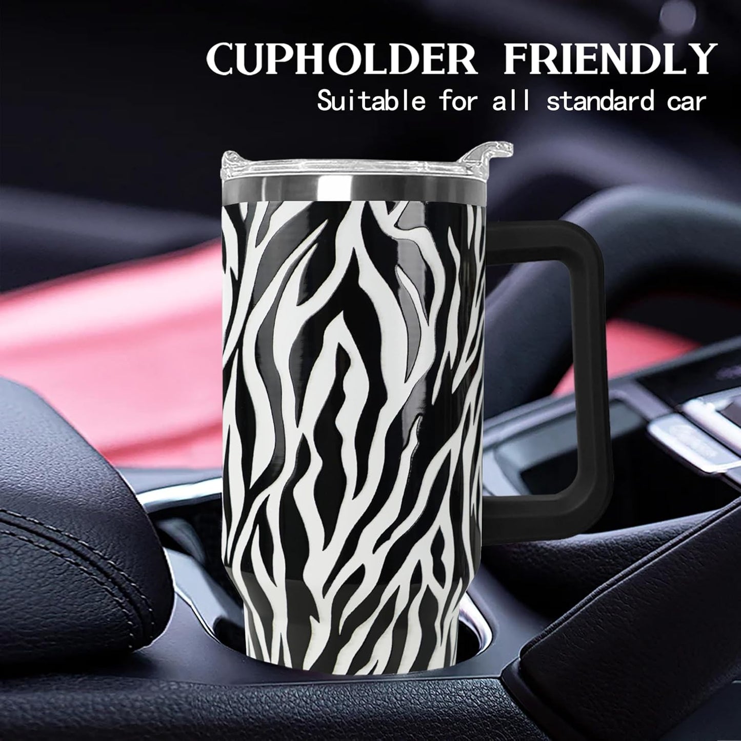 Ceovfoi 40 Oz Leopard & Zebra Print Tumbler With Handle, Lid & Straw - Insulated Travel Coffee Mug Water Bottle, Animal Print Gifts for Women Men