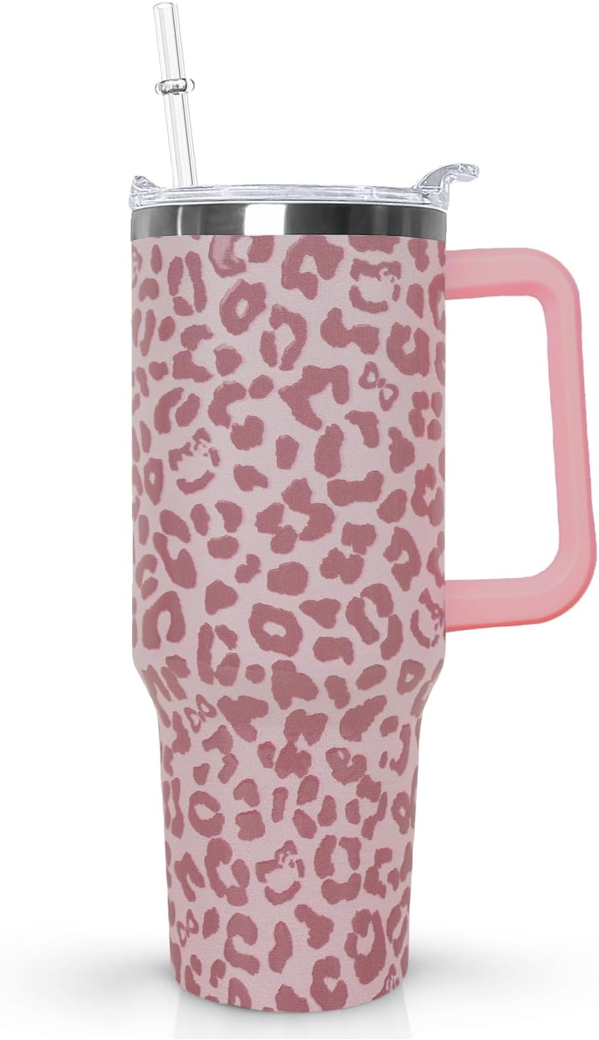 Ceovfoi 40 Oz Leopard & Zebra Print Tumbler With Handle, Lid & Straw - Insulated Travel Coffee Mug Water Bottle, Animal Print Gifts for Women Men