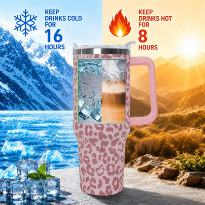 Ceovfoi 40 Oz Leopard & Zebra Print Tumbler With Handle, Lid & Straw - Insulated Travel Coffee Mug Water Bottle, Animal Print Gifts for Women Men
