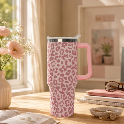 Ceovfoi 40 Oz Leopard & Zebra Print Tumbler With Handle, Lid & Straw - Insulated Travel Coffee Mug Water Bottle, Animal Print Gifts for Women Men