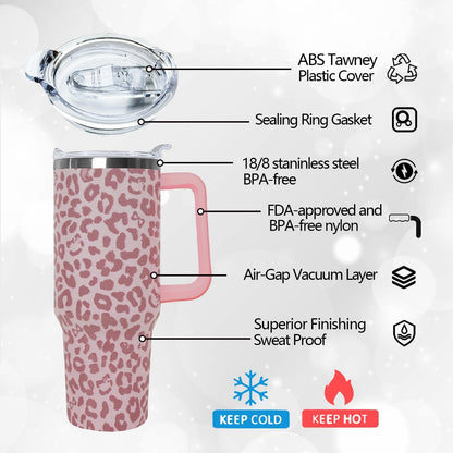 Ceovfoi 40 Oz Leopard & Zebra Print Tumbler With Handle, Lid & Straw - Insulated Travel Coffee Mug Water Bottle, Animal Print Gifts for Women Men