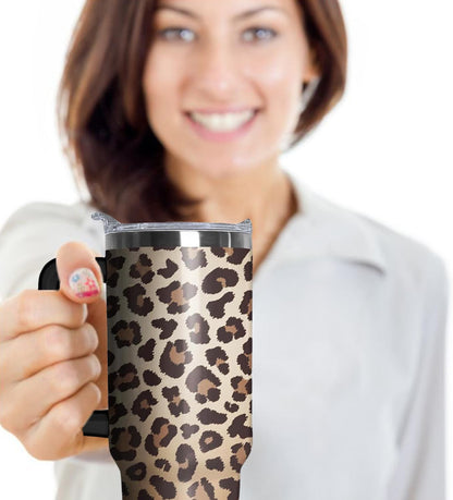 Ceovfoi 40 Oz Leopard & Zebra Print Tumbler With Handle, Lid & Straw - Insulated Travel Coffee Mug Water Bottle, Animal Print Gifts for Women Men