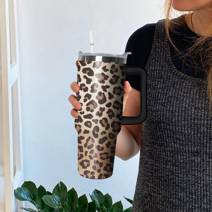 Ceovfoi 40 Oz Leopard & Zebra Print Tumbler With Handle, Lid & Straw - Insulated Travel Coffee Mug Water Bottle, Animal Print Gifts for Women Men