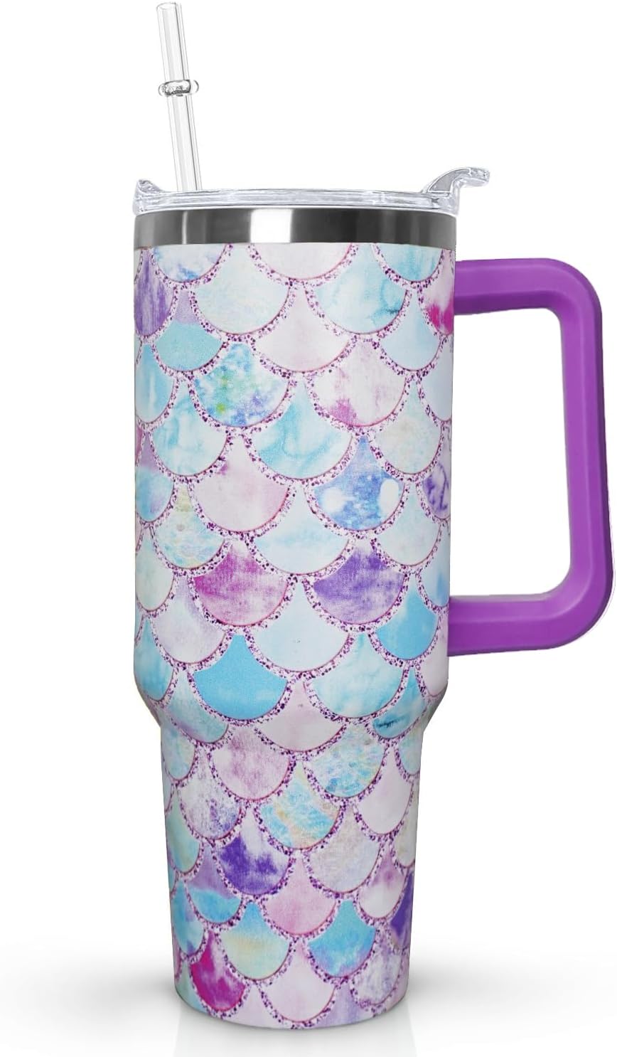 Ceovfoi 40 Oz Leopard & Zebra Print Tumbler With Handle, Lid & Straw - Insulated Travel Coffee Mug Water Bottle, Animal Print Gifts for Women Men