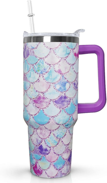 Ceovfoi 40 Oz Leopard & Zebra Print Tumbler With Handle, Lid & Straw - Insulated Travel Coffee Mug Water Bottle, Animal Print Gifts for Women Men