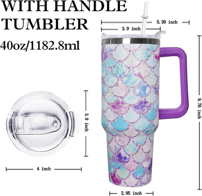 Ceovfoi 40 Oz Leopard & Zebra Print Tumbler With Handle, Lid & Straw - Insulated Travel Coffee Mug Water Bottle, Animal Print Gifts for Women Men