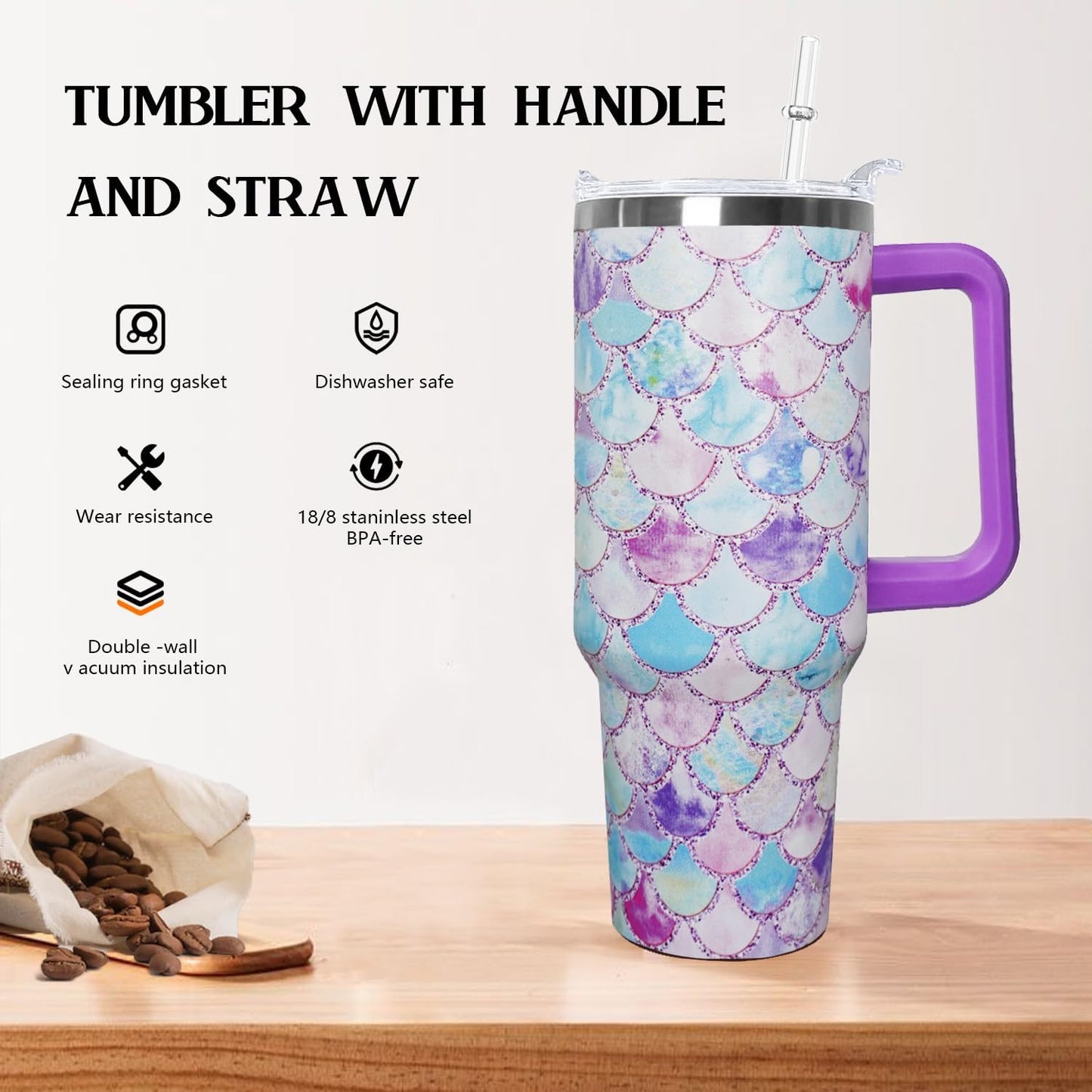 Ceovfoi 40 Oz Leopard & Zebra Print Tumbler With Handle, Lid & Straw - Insulated Travel Coffee Mug Water Bottle, Animal Print Gifts for Women Men