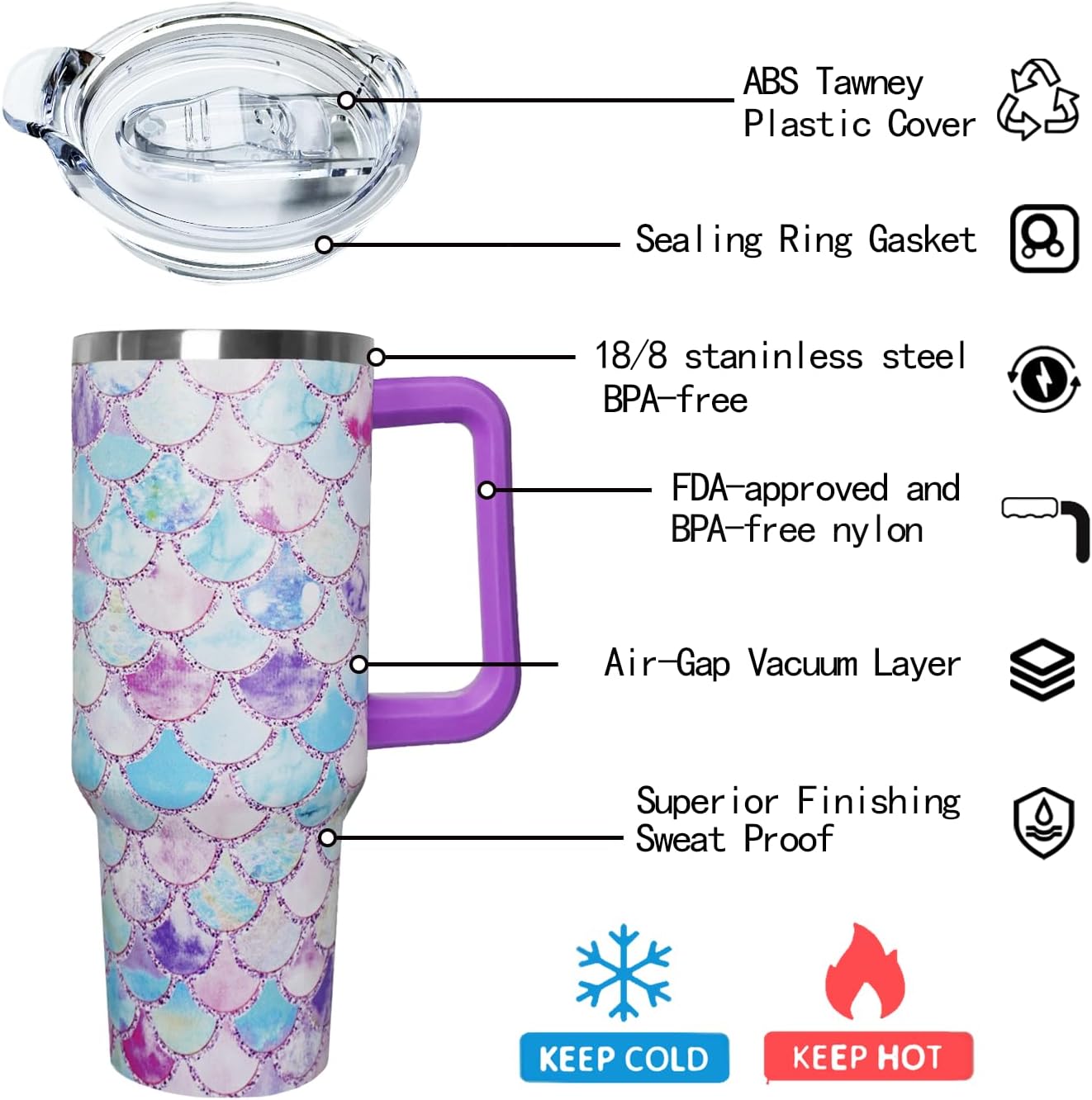 Ceovfoi 40 Oz Leopard & Zebra Print Tumbler With Handle, Lid & Straw - Insulated Travel Coffee Mug Water Bottle, Animal Print Gifts for Women Men
